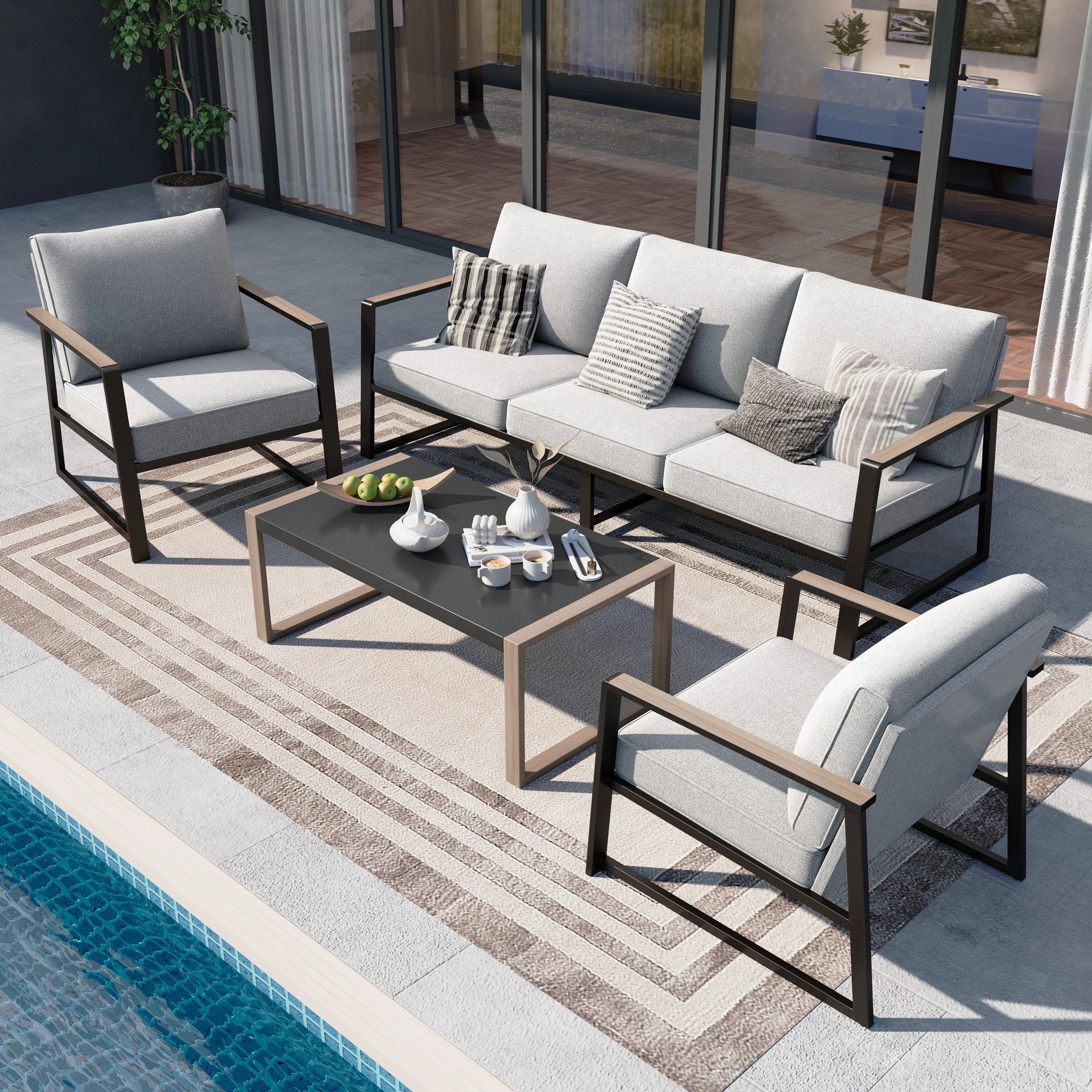 Sophia&William 5 Seat Outdoor Patio Furniture Set Modern Metal Cushioned Conversation Set with Wi... | Walmart (US)