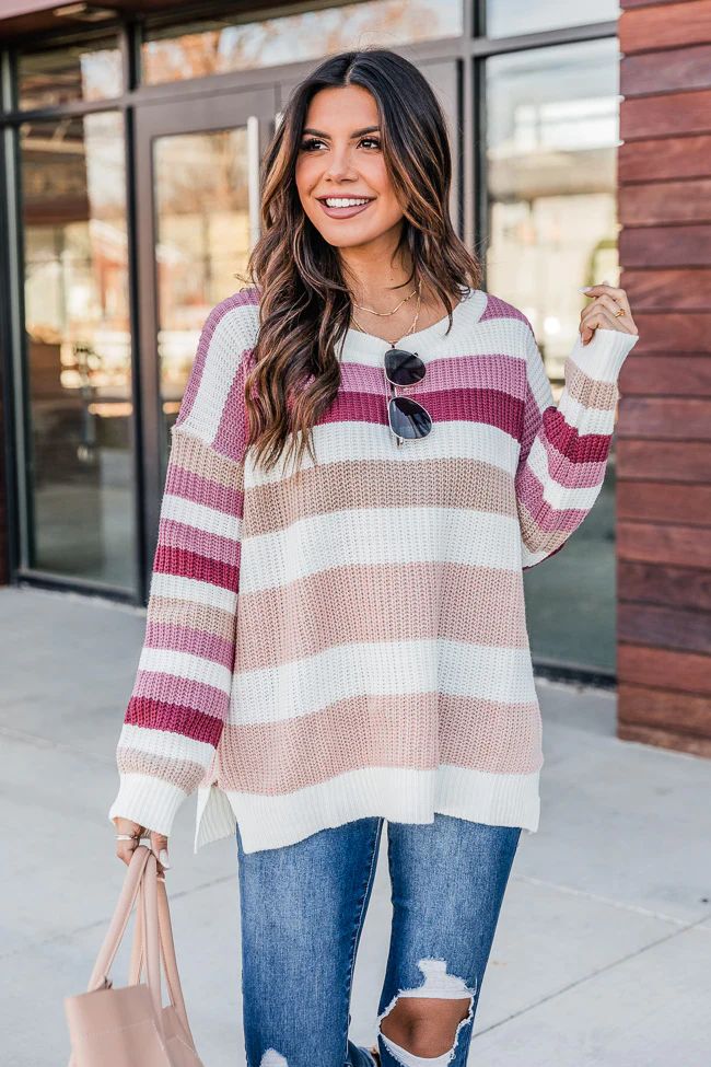 Take My Advise Pink Striped Crew Neck Sweater FINAL SALE | The Pink Lily Boutique