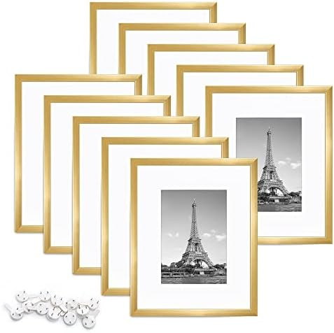 Fkvat 5x7 Picture Frame Set of 4, Matted Gold Simple Modern Thin Aluminum Metal Photo Frame Fits 3x5 | Amazon (US)