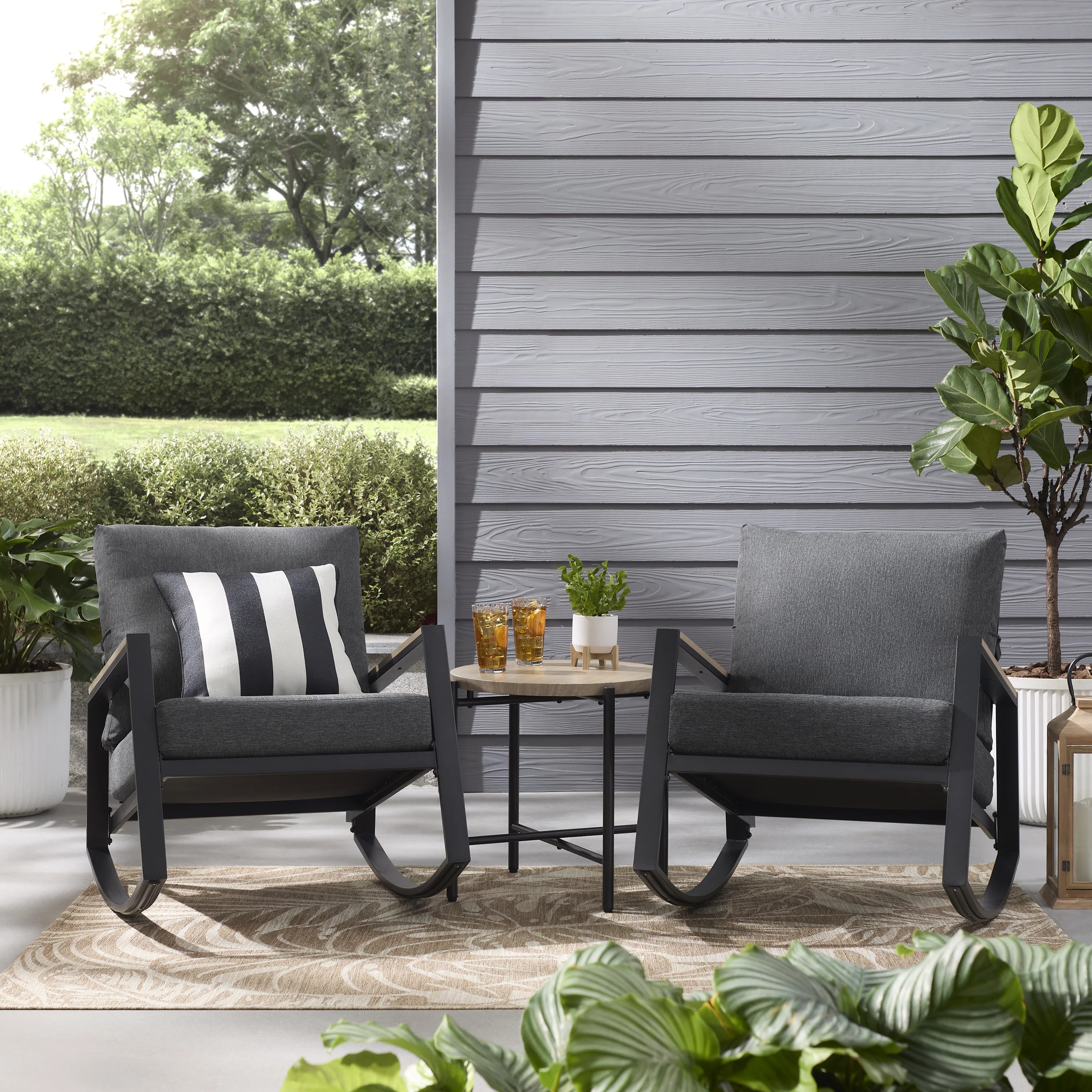 Mainstays Westmont 3-Piece Outdoor Rocker Set, Black | Walmart (US)