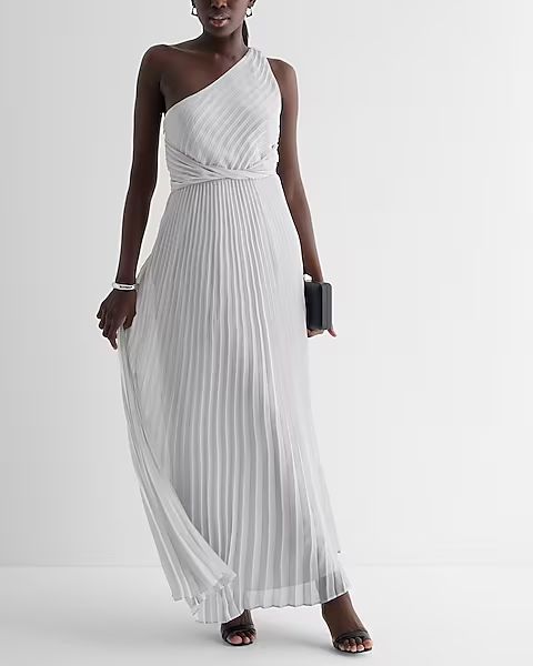One Shoulder Twist Front Pleated Maxi Dress | Express