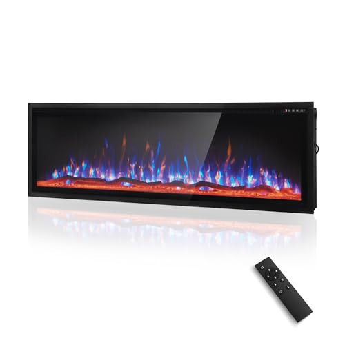 MAISON ARTS 72" Electric Fireplace, Recessed & Wall Mounted Electric Fireplace Heater, Ultra Narrow Frame Fireplace Insert w/Remote Control, Timer, Adjustable Flame Colors, Log/Crystal, 750/1500W | Amazon (US)