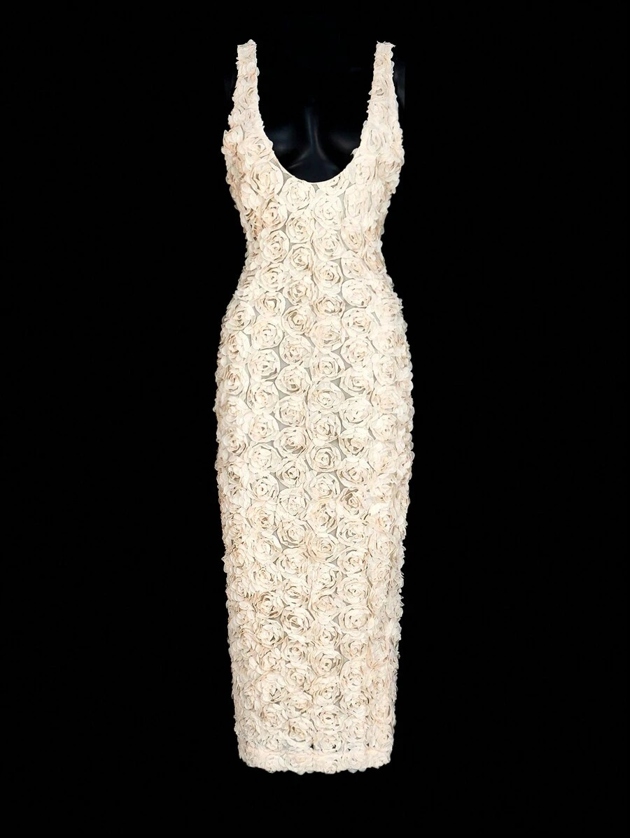 SHEIN ICON Long Rose Floral Jacquard Slim Fit Dress | SHEIN