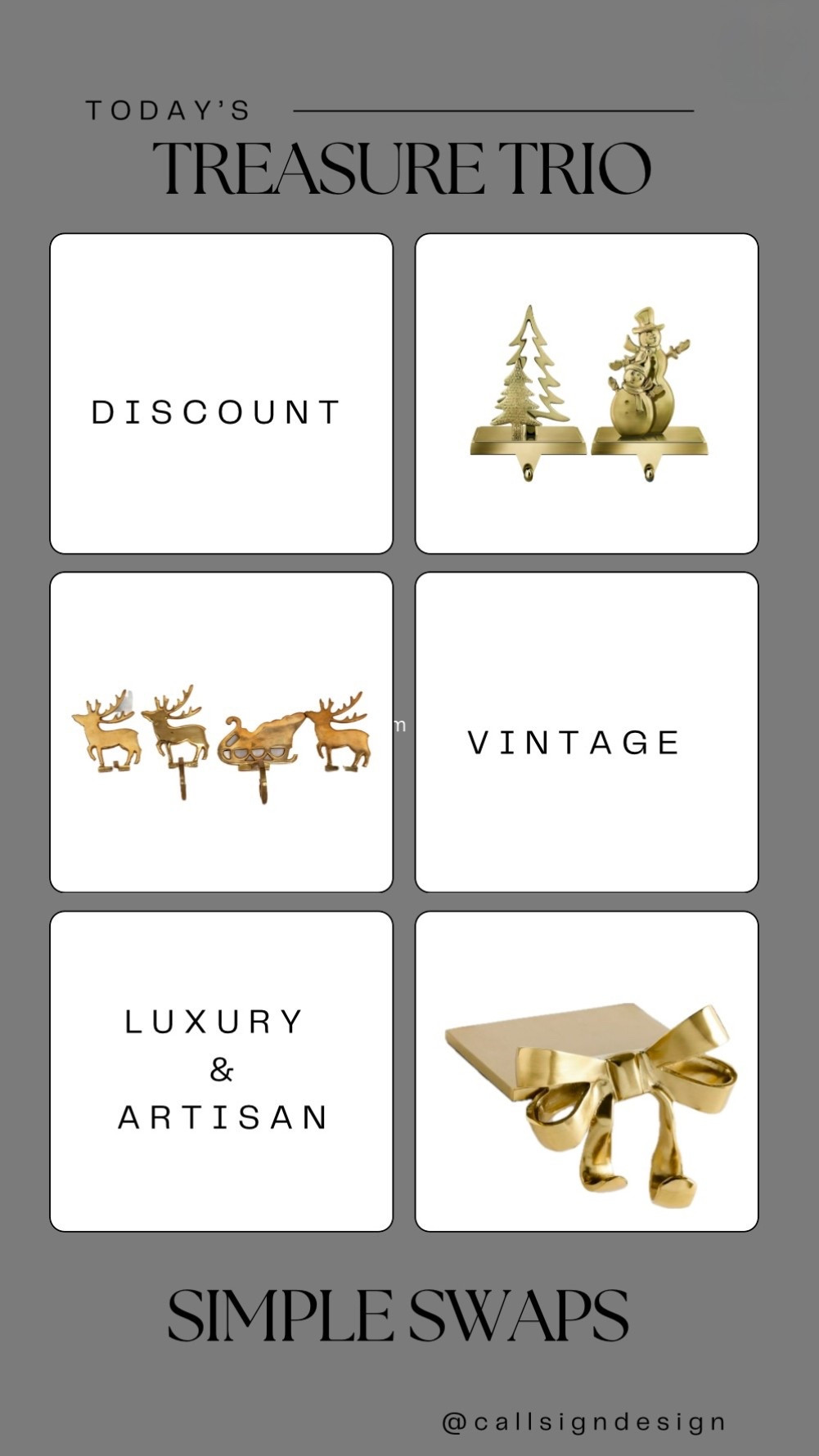 Add a touch of festive flair to your mantel with these timeless stocking holders. Perfect for the holiday season! 🎄✨

#Christmas #ChristmasDecor #WhiteChristmas #TraditionalChristmas #VintageChristmas #CallSignDesign #Vintage #Luxury #InteriorDesign #InteriorDecorating #Elegance #Chandelier #OldWorldCharm #DesignStyle #CastleCore #OldWorldCharm  #SimpleSwaps