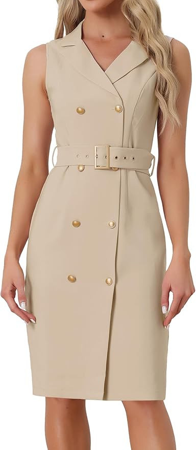 Women's Blazer Dress Business Office Sleeveless Notch V Neck Button Down Work Dresses Formal Outf... | Amazon (US)