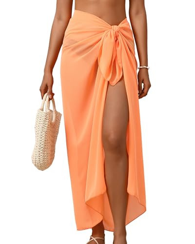 Eicolorte Womens Beach Cover Up Chiffon Sheer Bikini Beach Swimsuit Coverup Sarong Pareo Wraps for Women Orange | Amazon (US)