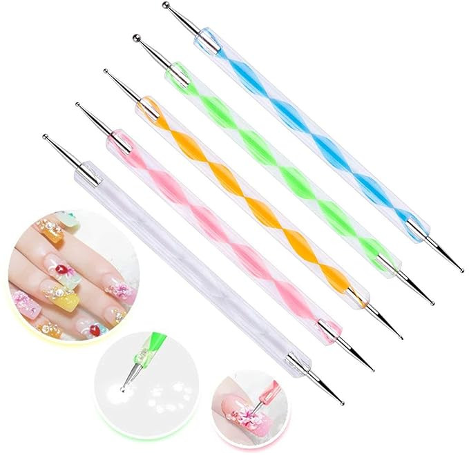 5 pc 2 Way Dotting Pen Tool Nail Art Tip Dot Paint Manicure kit (5PC) | Amazon (US)