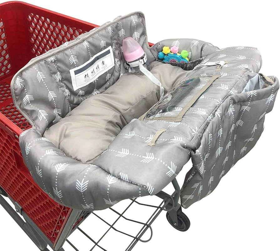 Soft Pillow Attached Waterproof 2-in-1 Baby Grocery Cart Seat Cover and High Chair Cover (Grey Ar... | Amazon (US)