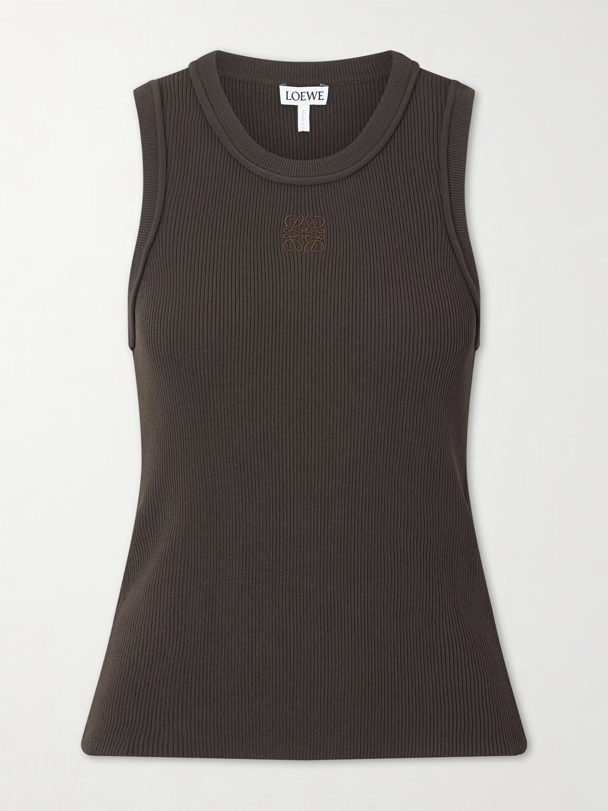 LOEWE - Anagram Embroidered Ribbed-knit Tank - Brown | NET-A-PORTER (US)