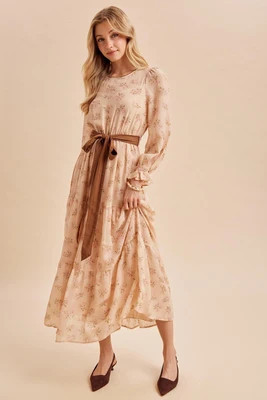 Dusty Peach Floral Sash Tiered Maxi Dress | PinkBlush Maternity