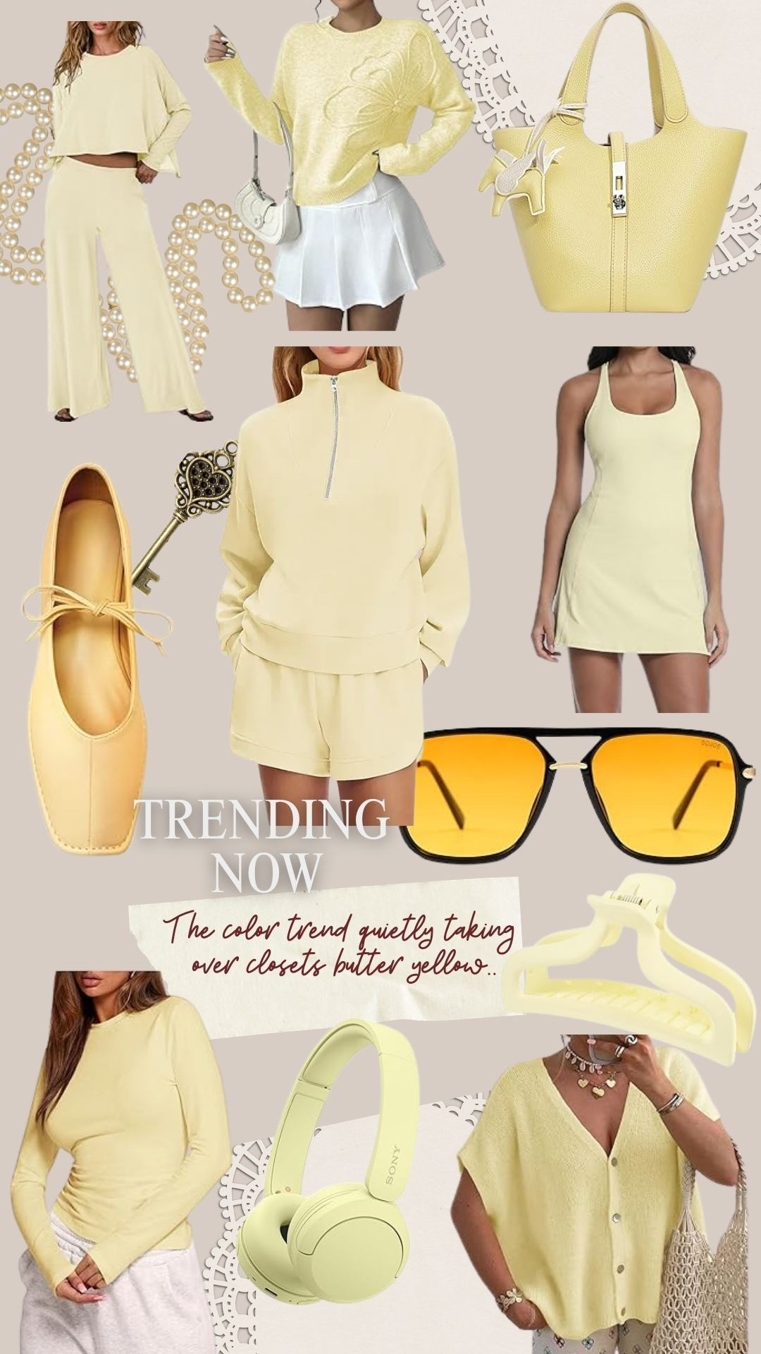 Trending spring colors, butter yellowTrending, butter yellow, spring looks, spring 2026, athleisure, athletic looks, casual looks, purses, handbags, sunnies, hair clips, sweaters, pullovers, 2 oc sets, weekend wear, travel looks, cardigans, work wear, ballet flats, sneakers, light yellow, colorful looks, neutral tones, 

#LTKWorkwear #LTKTravel #LTKootd