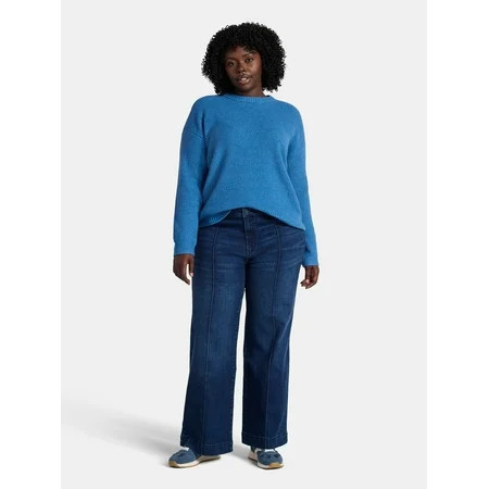 Time and Tru Women's and Women's Plus High Rise Seamed Wide Leg Jeans with Seam Details, 31" Inseam, Sizes 2-26W | Walmart (US)