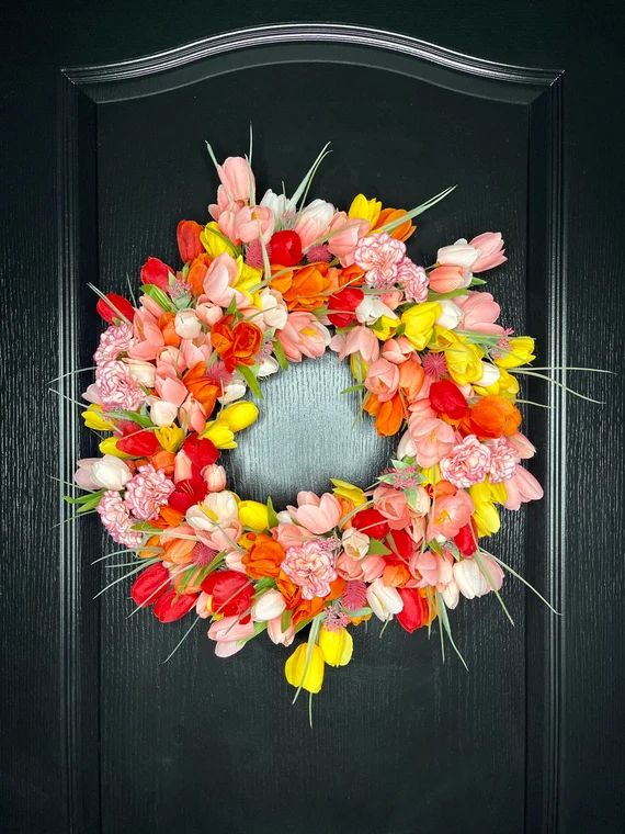Tulip Superfull  Wreaths for Door  Tulip Spring Wreath  | Etsy | Etsy (US)