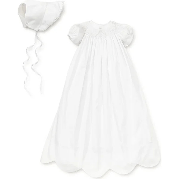 Caroline S/S Christening Gown & Hat Set, White | Maisonette