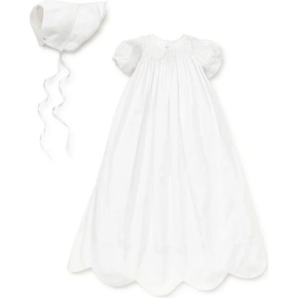 Caroline S/S Christening Gown & Hat Set, White | Maisonette