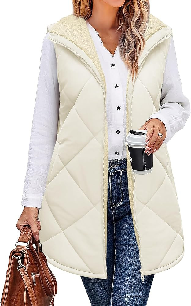 Zeagoo Womens 2025 Reversible Vest Sleeveless Fleece Jacket Double Zip Up Long Warm Winter Coat O... | Amazon (US)