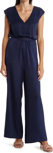 SHABBY CHIC V-Neck Sleeveless Shirring Wide Leg Jumpsuit | Nordstromrack | Nordstrom Rack