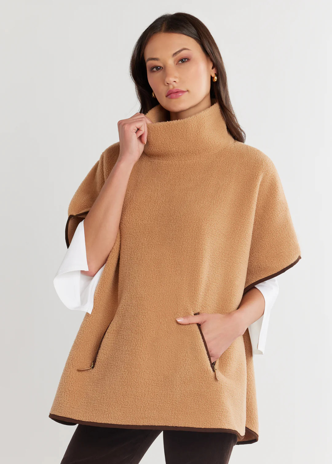 Cooper Field Poncho in Sherpa Fleece (Camel) | Dudley Stephens