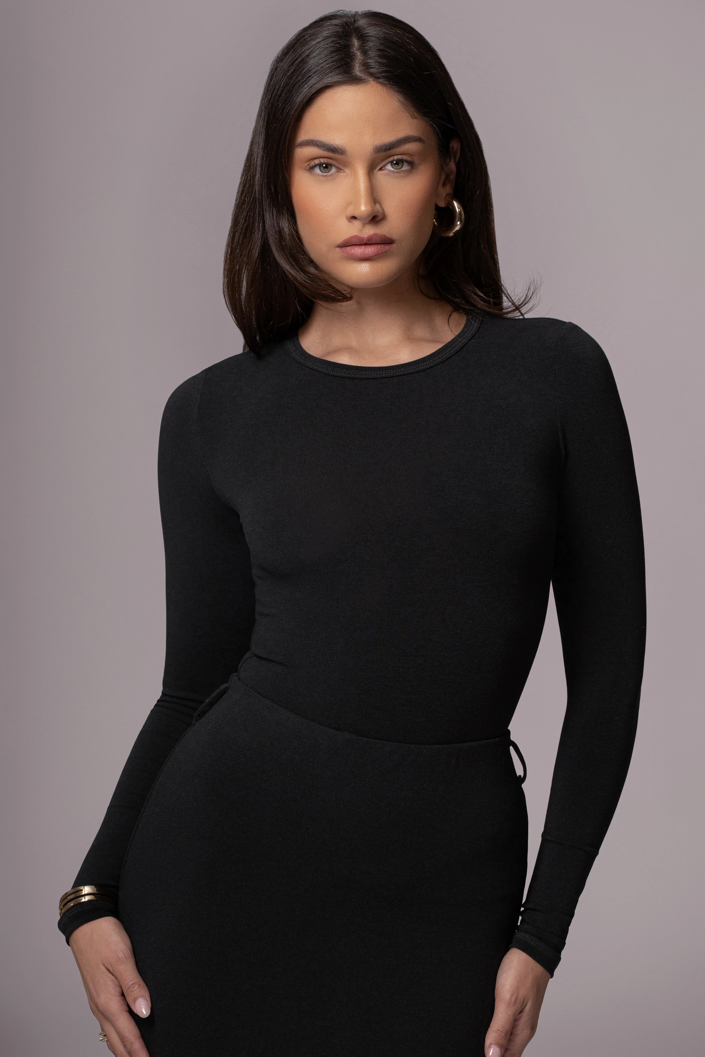 Black Essential Long Sleeve Top | JLUXLABEL