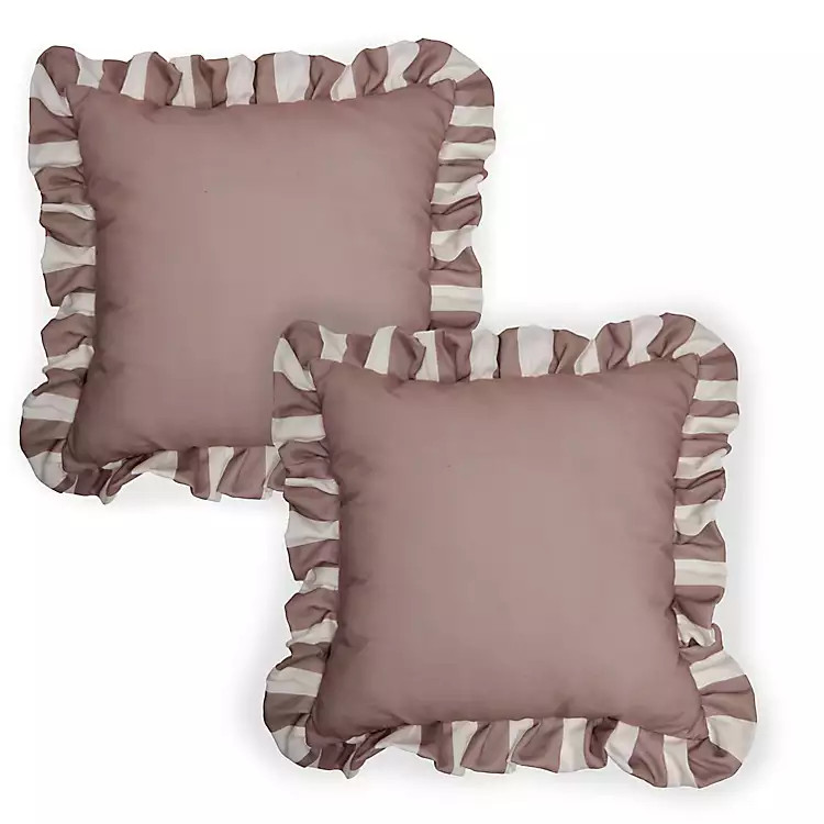 New! Taupe Striped Ruffle Outdoor Pillows, Set of 2 | Kirklands