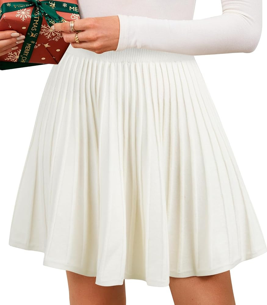 SEAFORM Women's Pleated Knit Mini Skirts Stretchy High Waist A-Line Casual Sweater Skirt Fall Win... | Amazon (US)