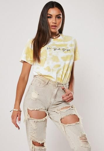 Yellow No Bad Days Tie Dye Graphic T Shirt | Missguided (US & CA)
