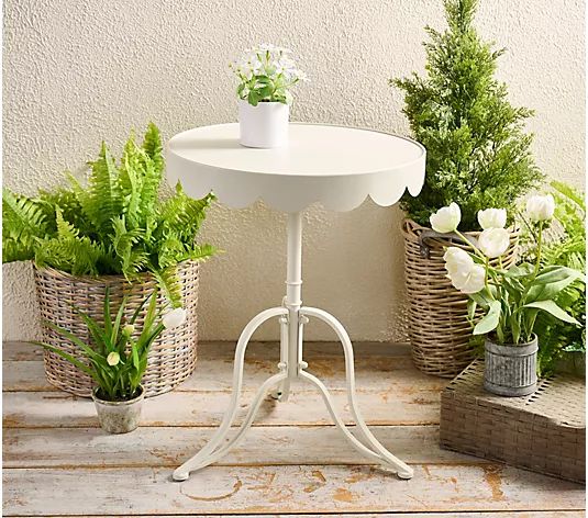 Indoor/Outdoor Round Scalloped Edge Accent Table by Valerie - QVC.com | QVC