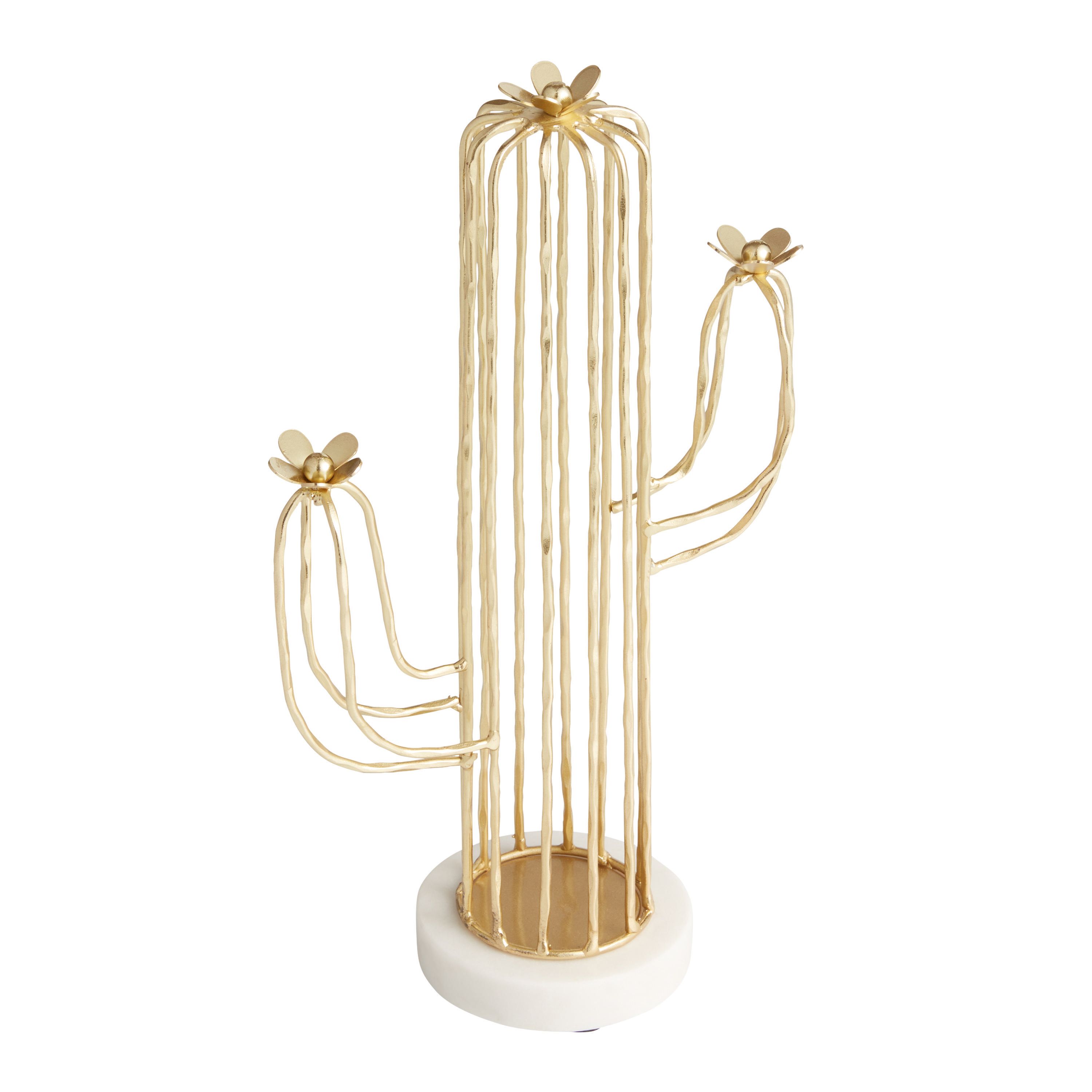 Gold Wire Cactus on Marble Stand Decor | World Market