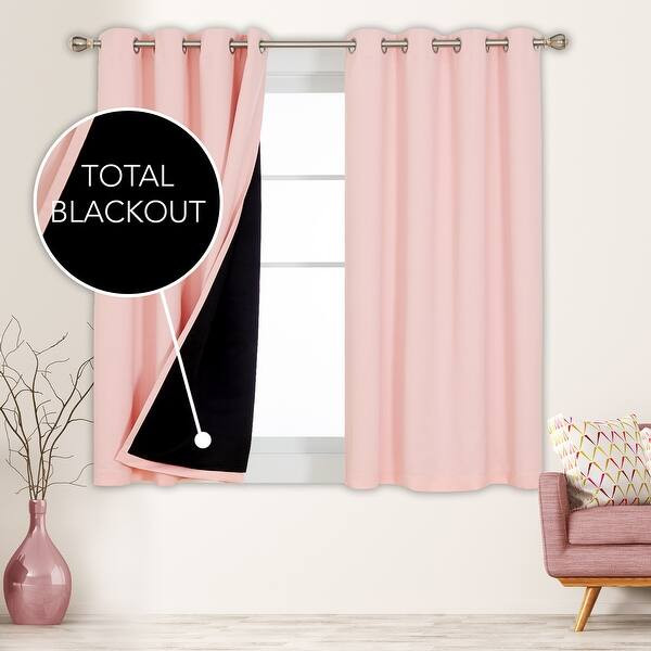 Deconovo 100 Percent Blackout with Liner Grommet Curtain (2 Panel) - W52 x L63 - Crystal Pink | Bed Bath & Beyond