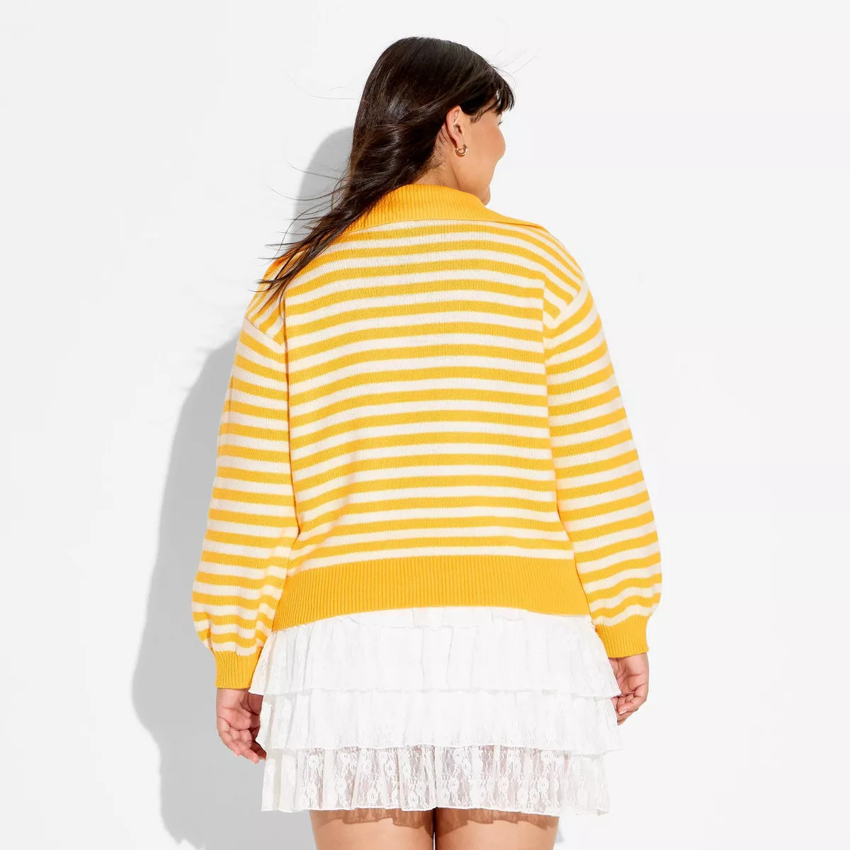 Women's Long Sleeve Quarter Zip Polo Sweater - Wild Fable\u2122 Yellow Striped 2X | Target