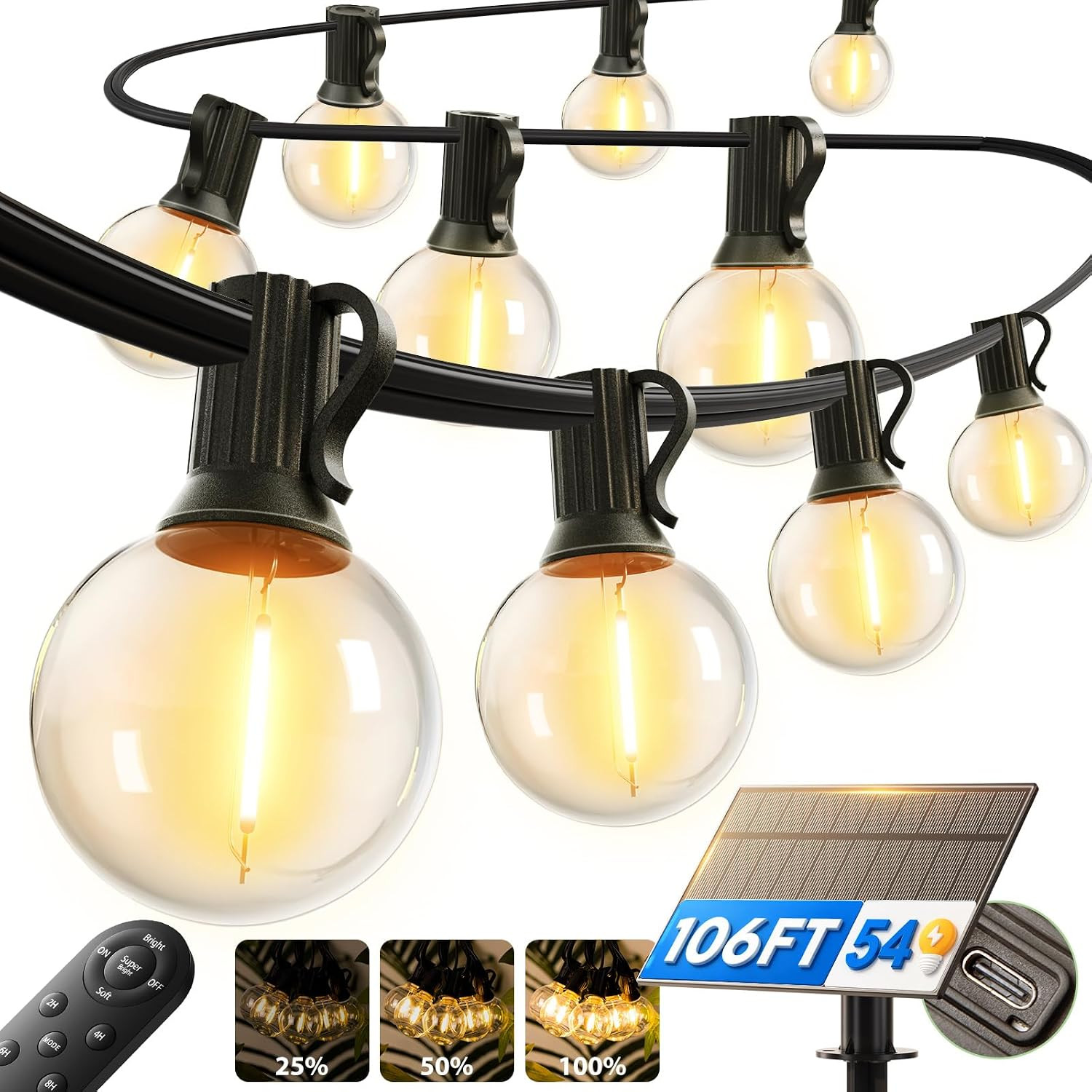 addlon 100FT 54LED Solar String Lights Outdoor Waterproof with Remote, USB | Amazon (US)