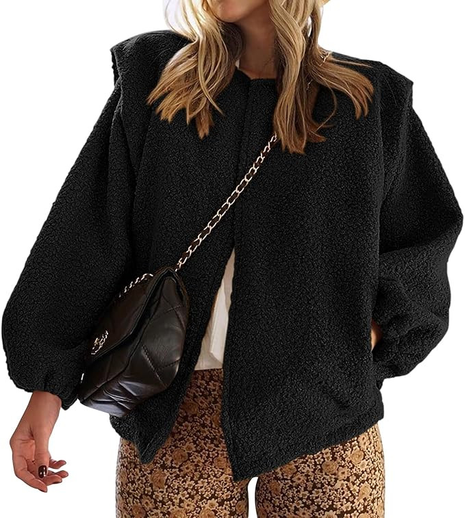 KIRUNDO Women's 2023 Fall Winter Sherpa Fleece Jacket Faux Wool Embedded Lantern Sleeve Casual Lo... | Amazon (US)