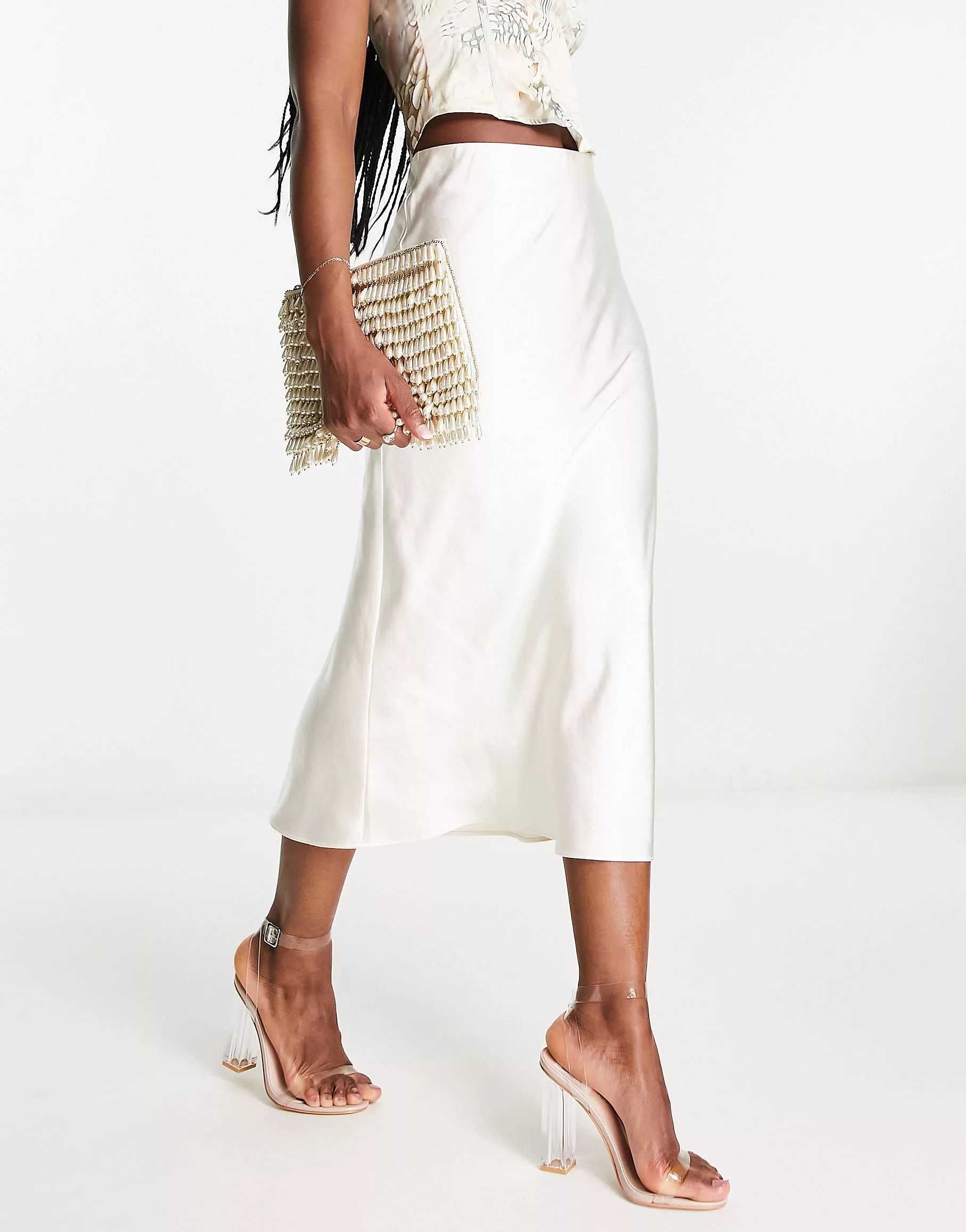 Style Cheat satin midaxi skirt in ivory | ASOS (Global)