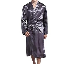 Lu's Chic Men's Satin Kimono Robe Silk Classic Long Bathrobe Pockets Lightweight Loungewear | Amazon (US)