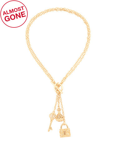 Gold Plated Necklace With Key Lock And Bag Charms | TJ Maxx