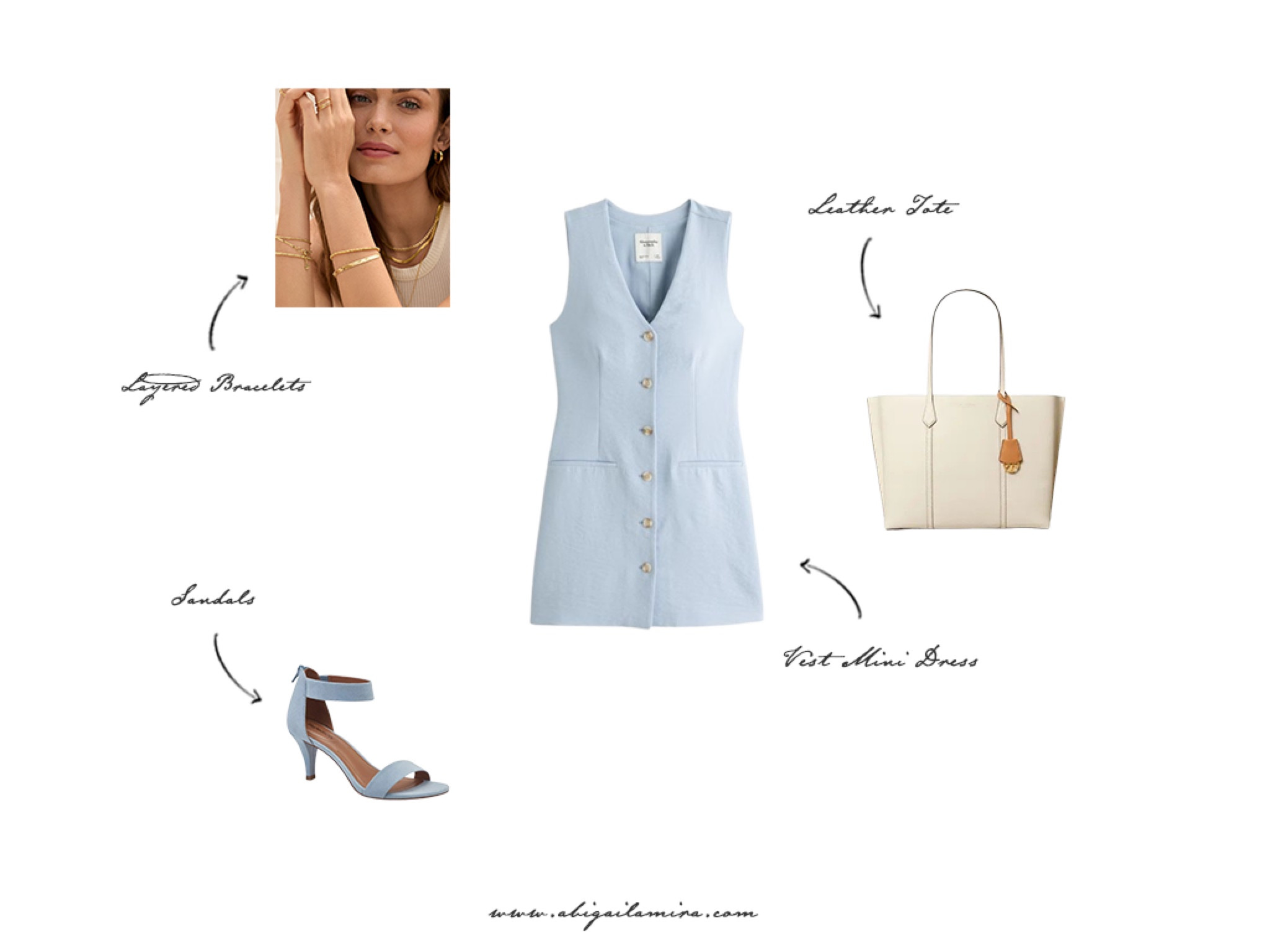 This outfit gives off significant Cher from Clueless vibes! The light blue vest mini dress is perfect for the summer. I paired it with kitten heel sandals, a large leather tote, and layered bracelets for the finishing touch. I would wear this ensemble on a date, to grab lunch at my favorite outdoor cafe, or to visit with friends.

#LTKStyleTip #LTKOver40 #LTKMidsize