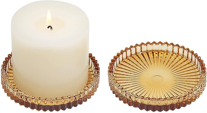 Vixdonos 3.8 Inch Glass Pillar Candle Holder Set Pack 2 Gear Round Plate Serrated Candle Stand fo... | Amazon (US)