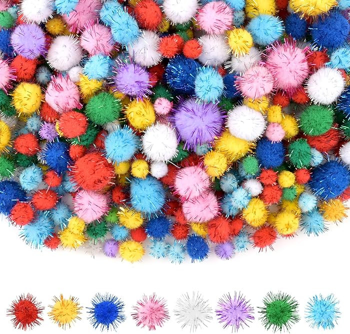 NACHLYNN 1000 Glitter Pom Poms Bulk 4 Sizes Assorted Soft Fluffy Pom Poms for Crafts DlY Decorati... | Amazon (US)