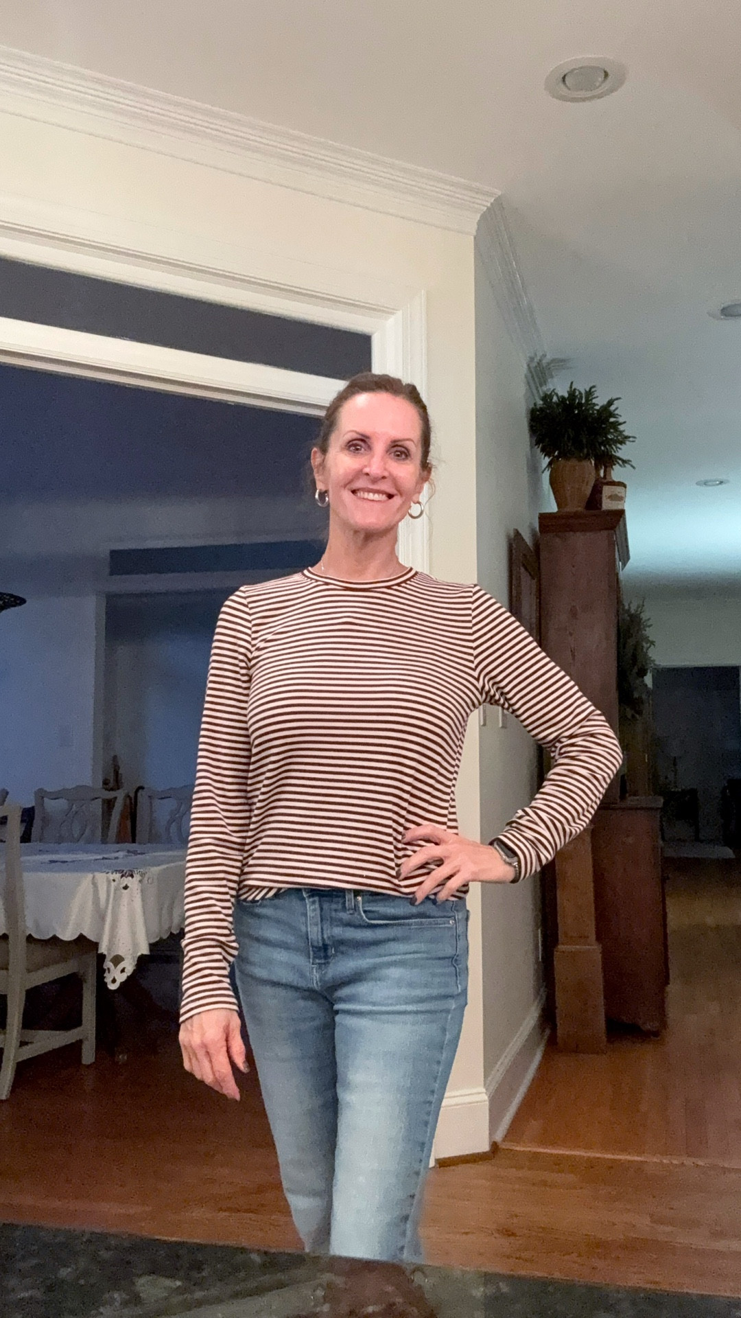 This medium weight, stretchy long sleeve shirt from American Eagle is perfect to wear under cardigans or vest.  It’s currently on sale and comes in a ton of color choices. 
***I’m wearing a large for reference  

#LTKSaleAlert #LTKGiftGuide #LTKFindsUnder50