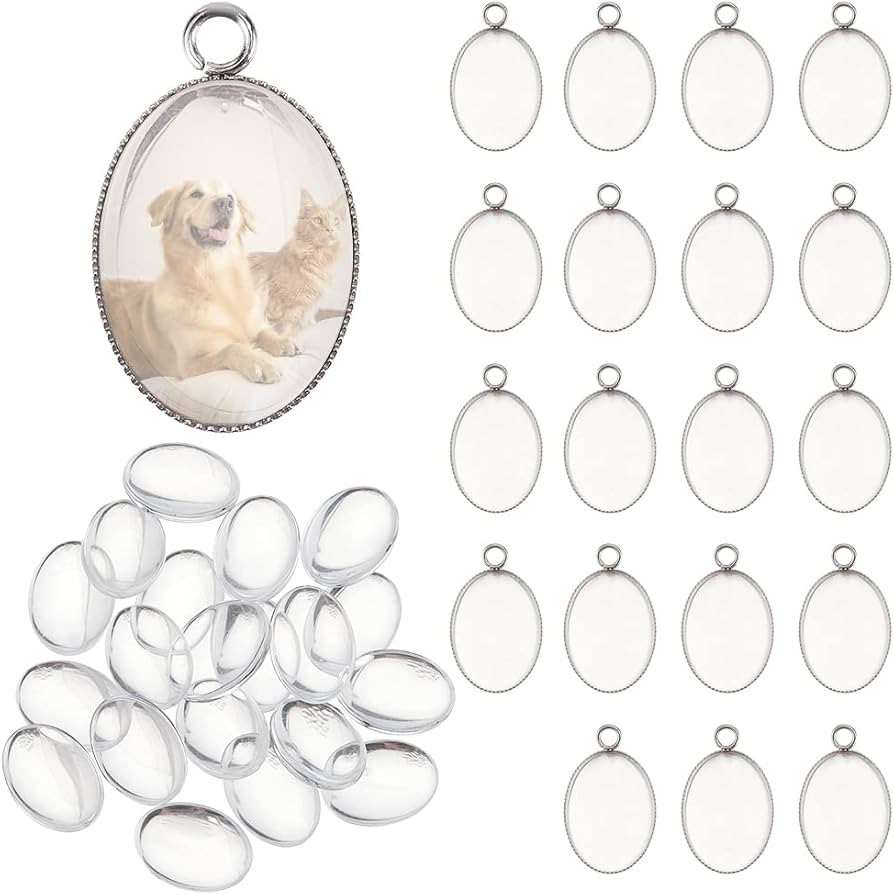 PH PandaHall 40pcs Bezel Pendant Tray Blanks - 20pcs Small Oval Photo Charms 18x13mm with 20pcs G... | Amazon (US)