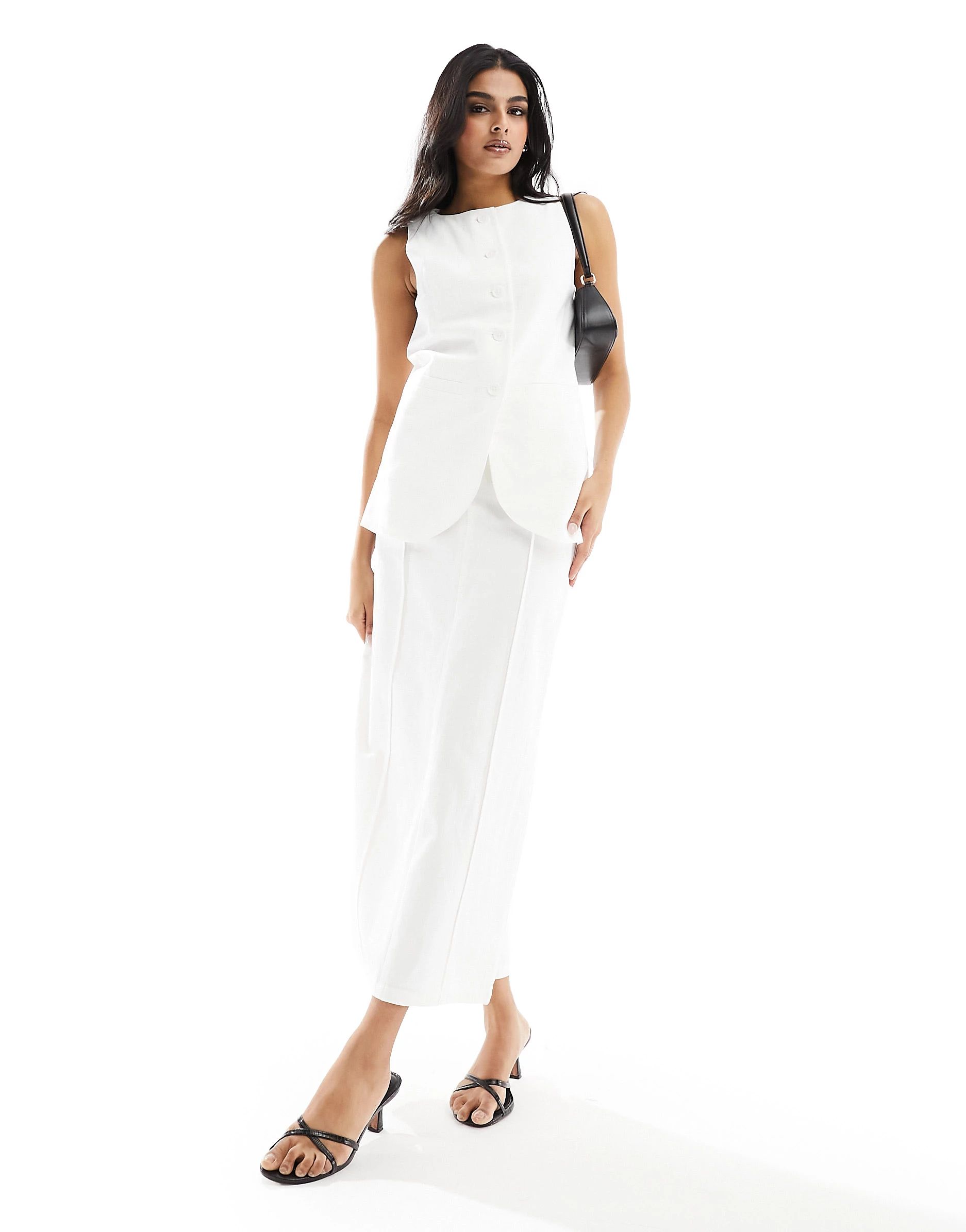 4th & Reckless linen look maxi seam detail skirt co-ord in white | ASOS (Global)