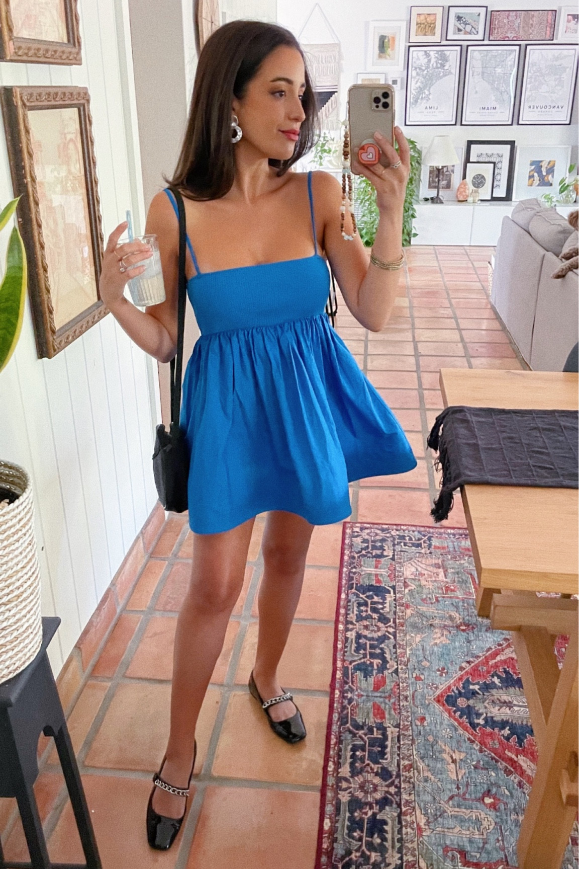 A-line mini swing dress and patent leather shoes 