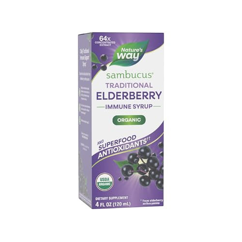 Nature's Way Sambucus Traditional Immune Elderberry Syrup for Ages 7+, Traditional Immune & Antioxidant Support*, Organic Black Elderberry Extract, USDA Certified Organic, 4 Fl Oz (Packaging May Vary) | Amazon (US)