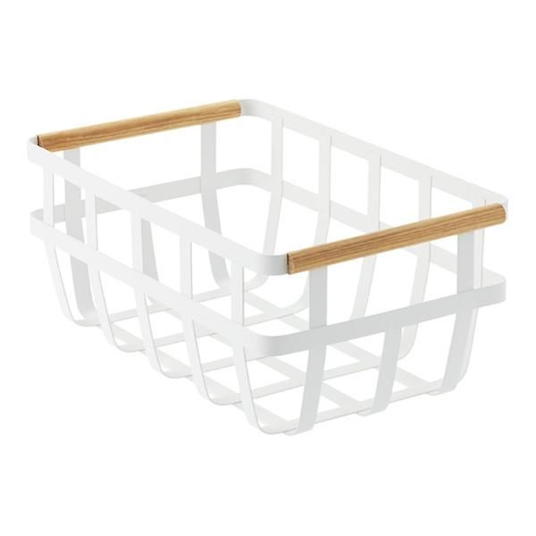 Yamazaki Tosca Basket w/ Wooden Handles White/Natural | The Container Store