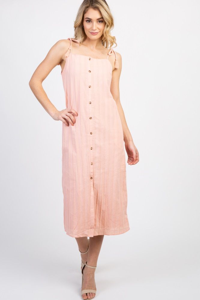 Light Pink Pinstriped Button Down Midi Dress | PinkBlush Maternity