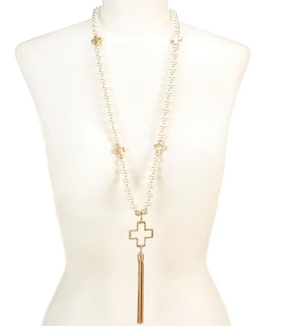 Pearl Cross Long Tassel Necklace | Dillard's