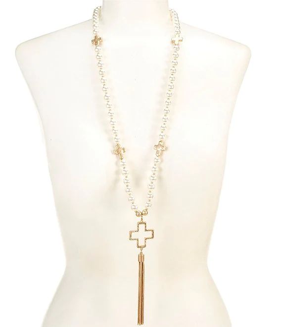 Pearl Cross Long Tassel Necklace | Dillard's
