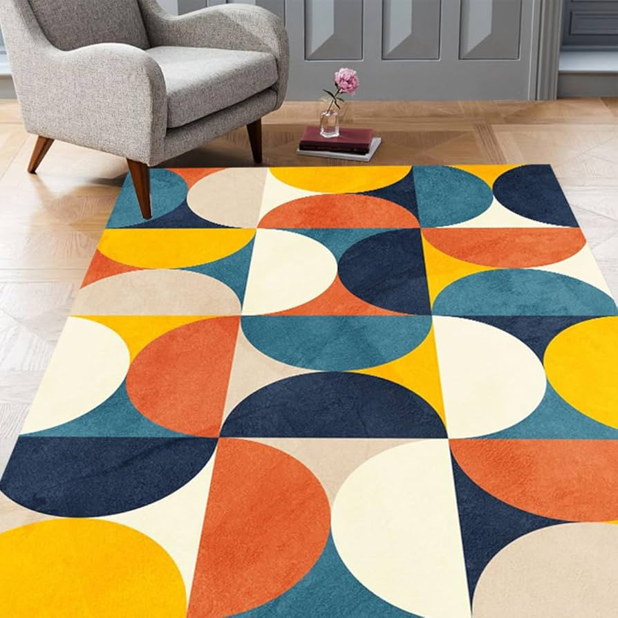 Blue Yellow Orange Washable Soft Wool Minimalist Modern Area Rug 5x7 Mid Century Rug for Livingro... | Amazon (US)