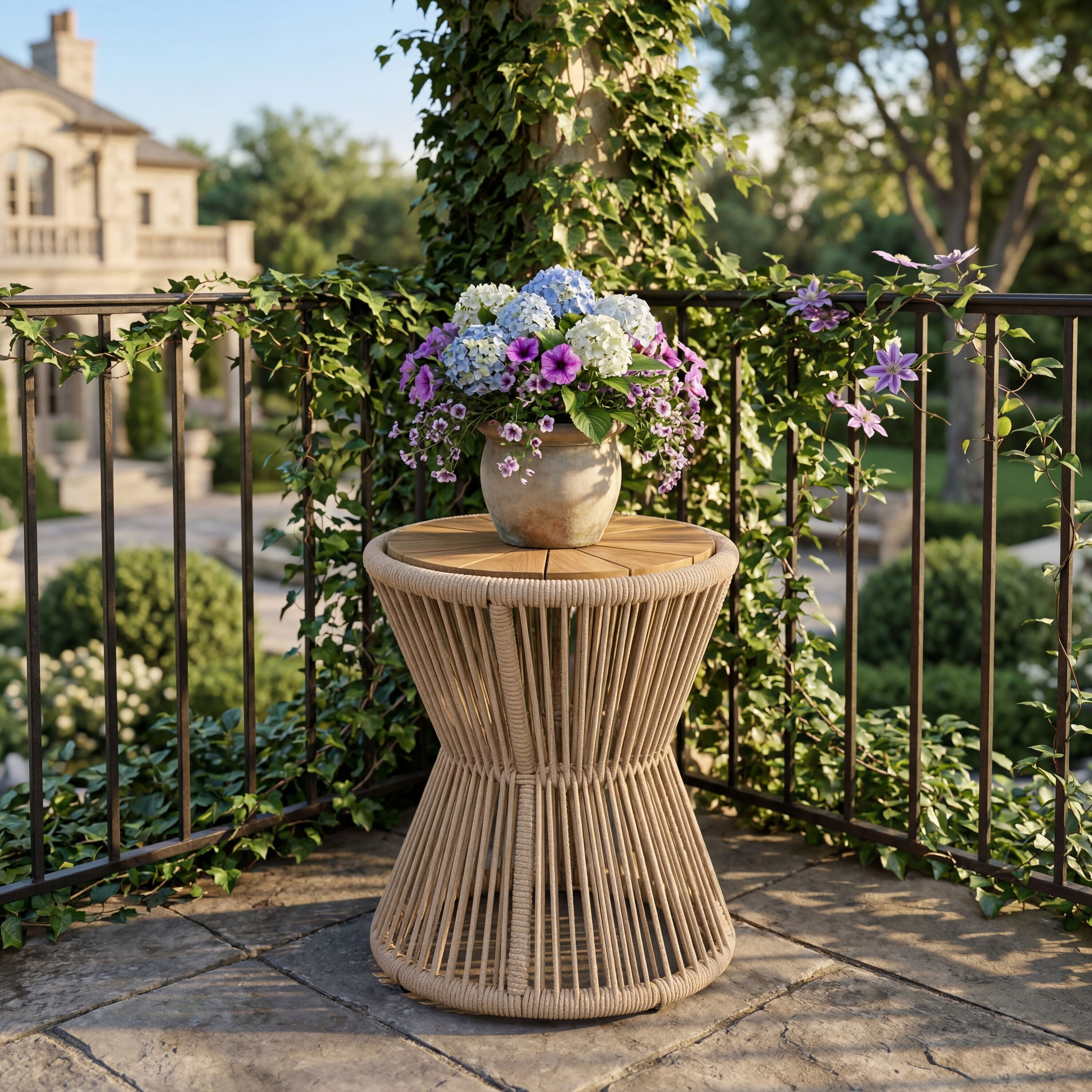 Christopher Knight Home Modern Outdoor 18.9 in. Tall Acacia Wood and Woven Rope Side Table with Tapered Cylindrical Silhouettes Design - Beige and | Lowe's