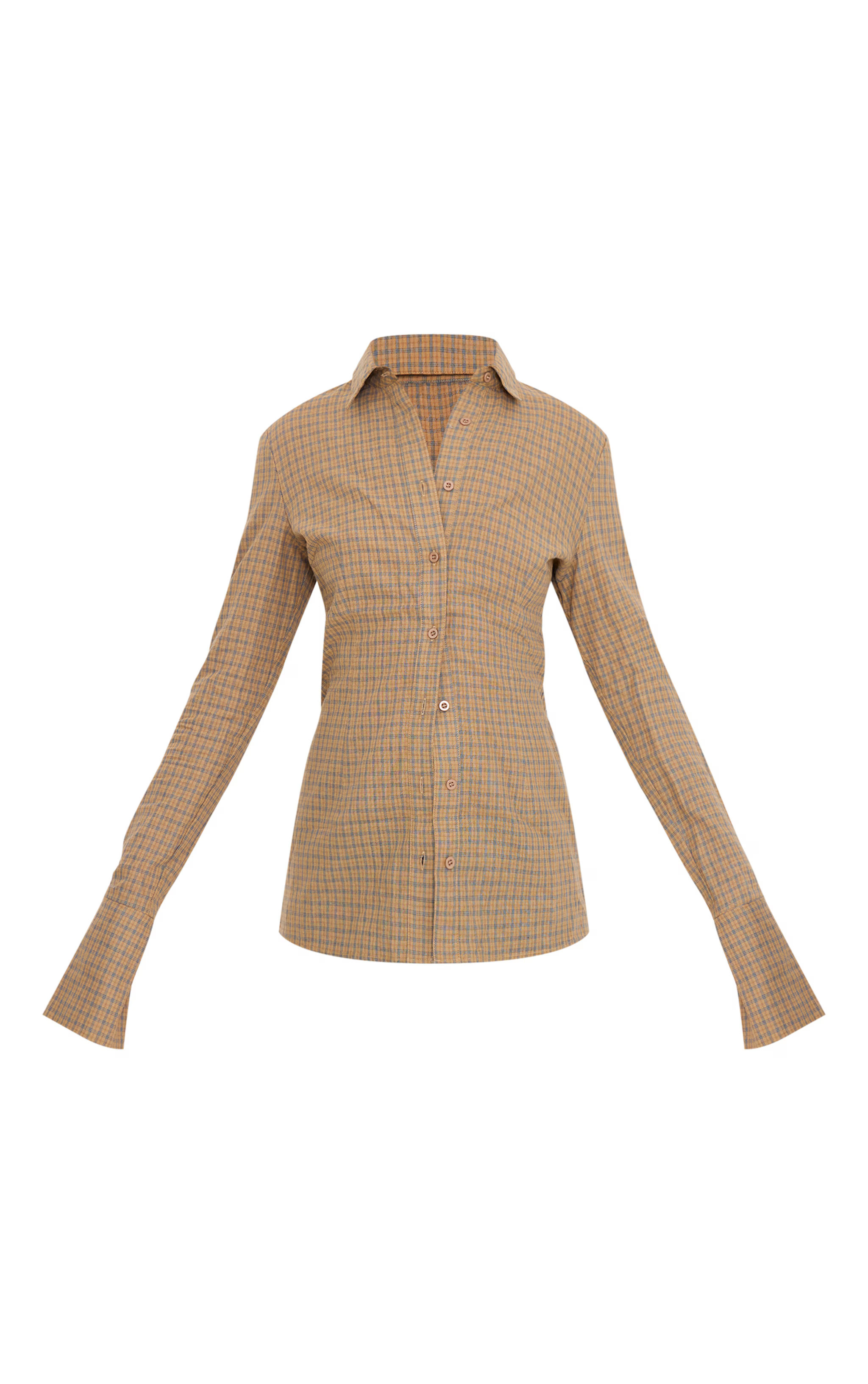 Brown Check Woven Fitted Shirt | PrettyLittleThing US